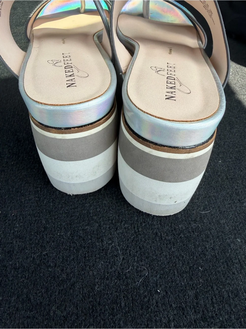 Naked Feet Iridescent Platform Slide Sandal - Silver Size 8